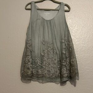 Soft Surroundings Gray Lace Tank Top